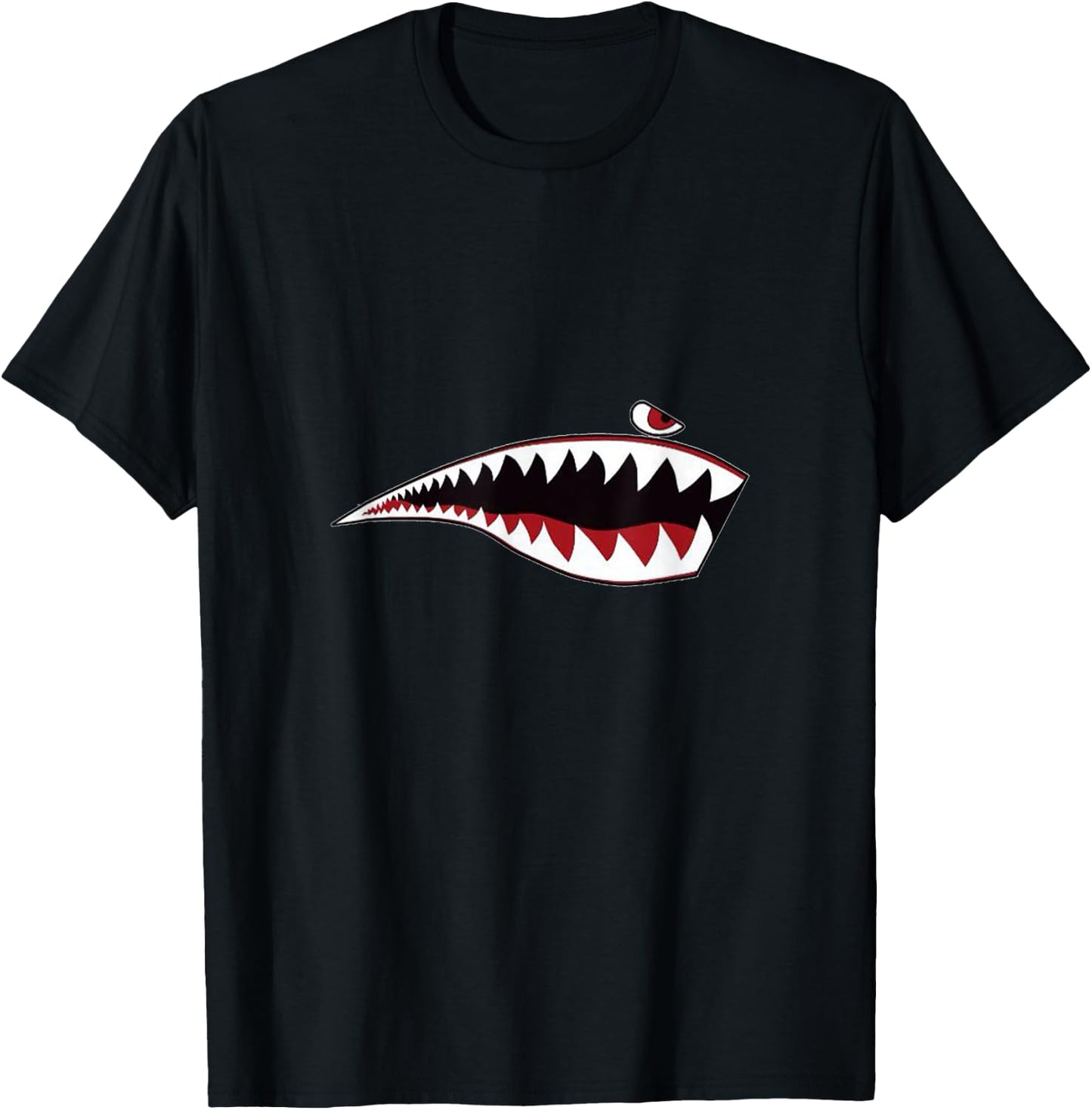 Shark Teeth Nose Art WWII Military Plane Aircraft P-40 WW2 T-Shirt - T-Shirt | Black