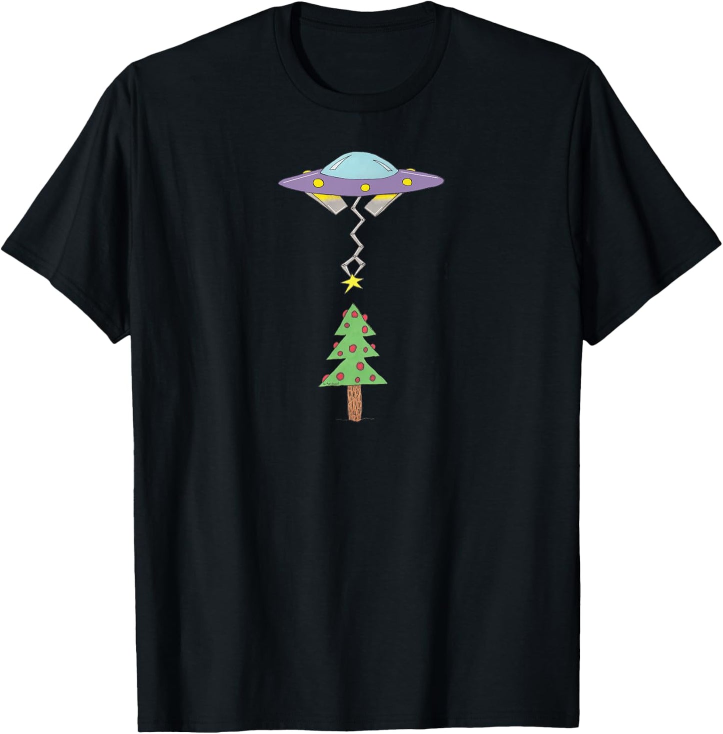 UFO Stars Top Of Christmas Tree Holiday Gift T-Shirt - T-Shirt | Black