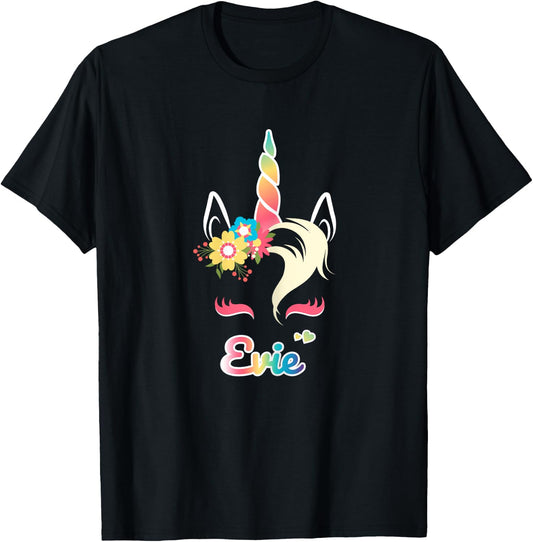 Rainbow Unicorn Evie Shirt Custom Name Gift girls T-Shirt - T-Shirt | Black