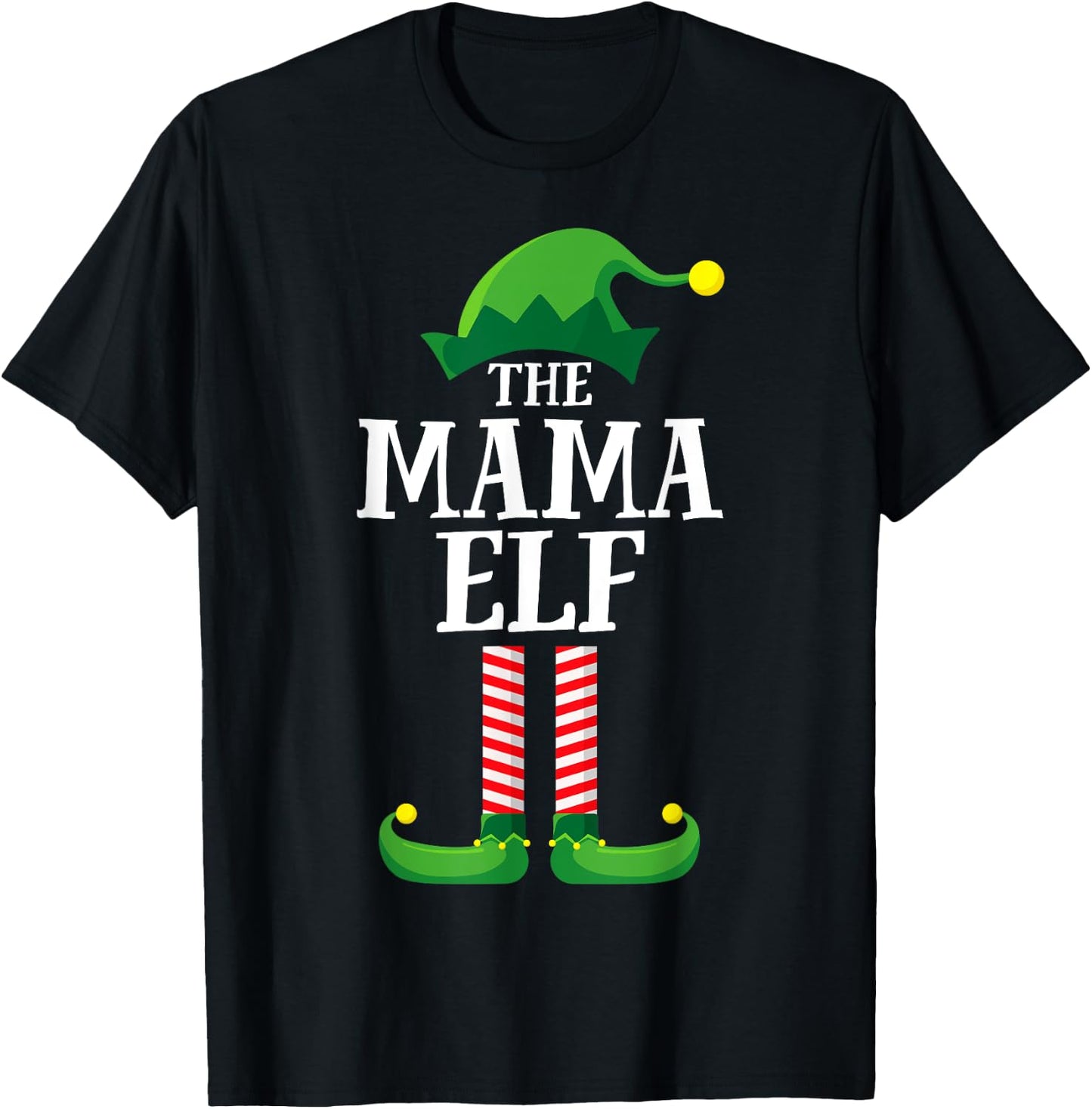 Mama Elf Matching Family Group Christmas Party Mum Elf T-Shirt - T-Shirt | Black