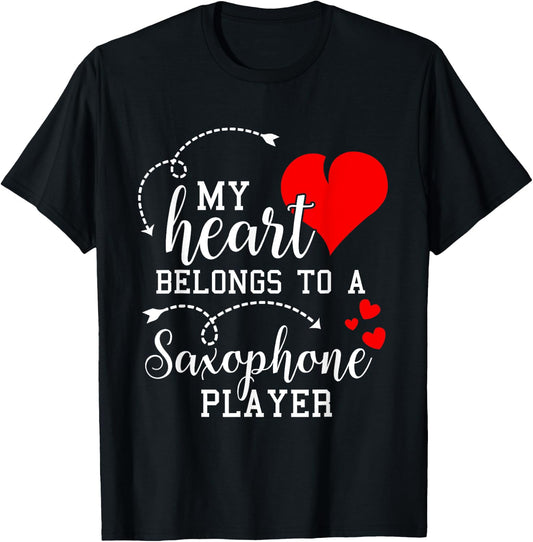 I Love My Saxophone Player Husband Wife Valentines Shirt T-Shirt - T-Shirt | Black