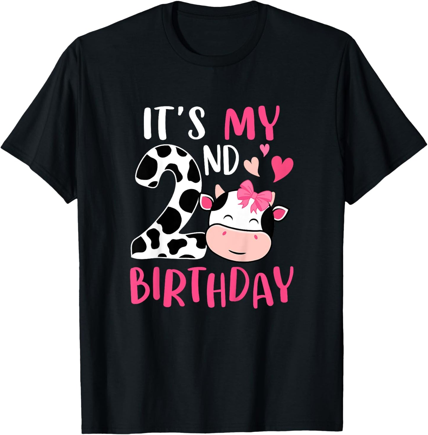 Kids 2nd Cow Birthday 2 Year Old Girl Cow Birthday Party T-Shirt - T-Shirt | Black