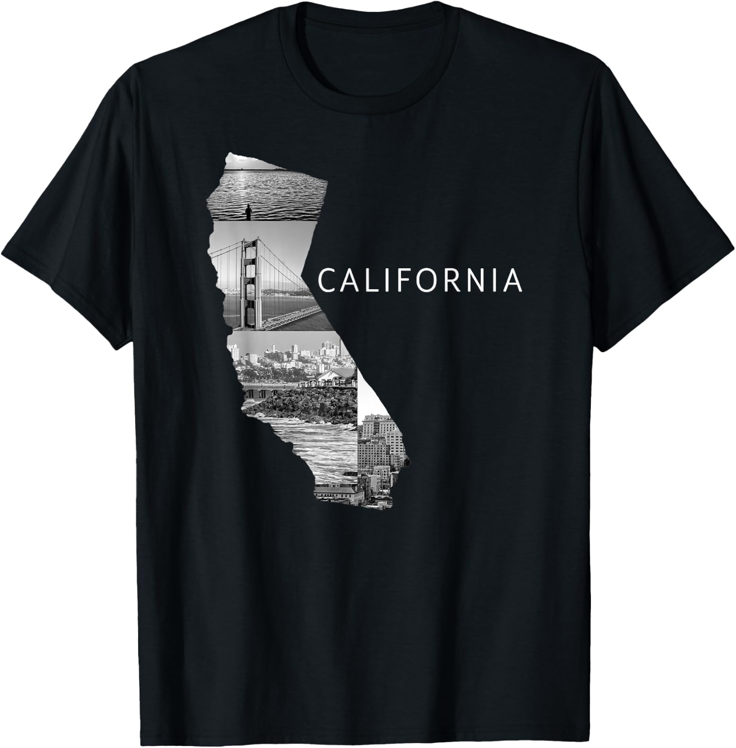 USA California State Map Golden Gate Bridge Sea T-Shirt - T-Shirt | Black