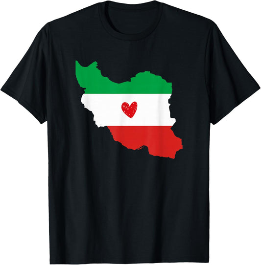 Map of Iran Flag Colors with Heart T-Shirt - T-Shirt | Black