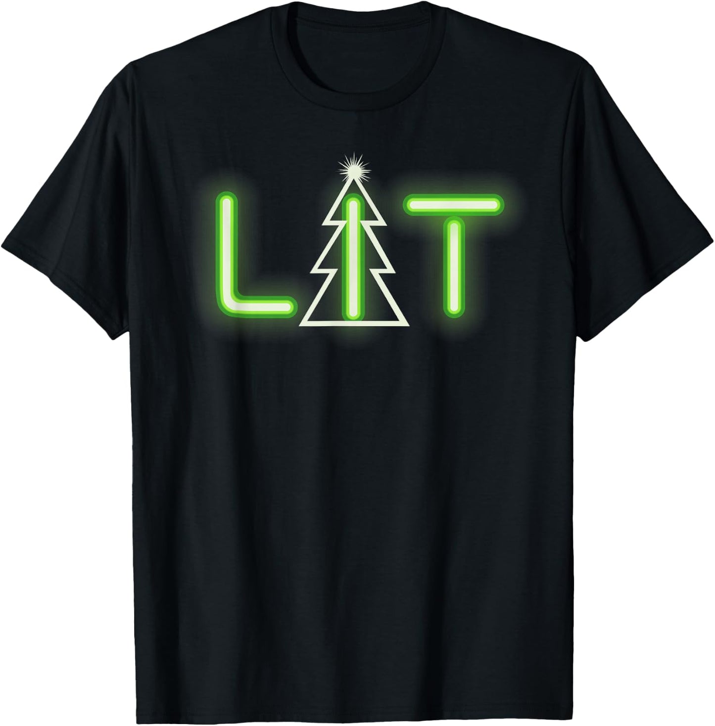 CHRISTMAS IS LIT Neon Green Party Funny Xmas T Shirt T-Shirt - T-Shirt | Black