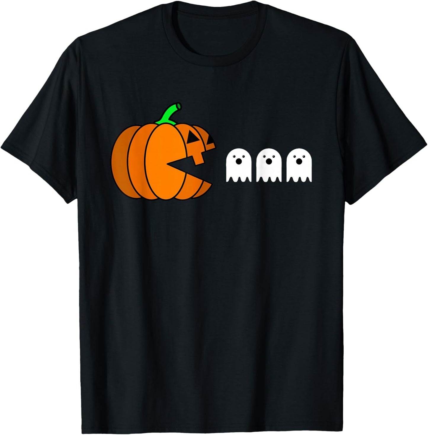 Funny Halloween Pumpkin Eating Ghost, Gamer Men Women Kids T-Shirt - T-Shirt | Black