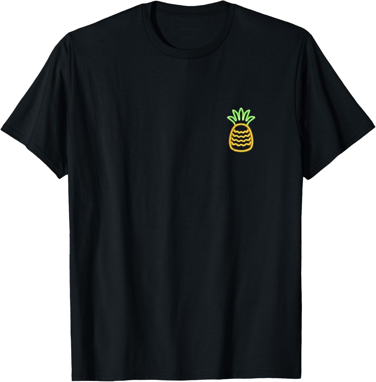 80s Retro Glowing Sign Design Aloha Pineapple Pocket T-Shirt - T-Shirt | Black