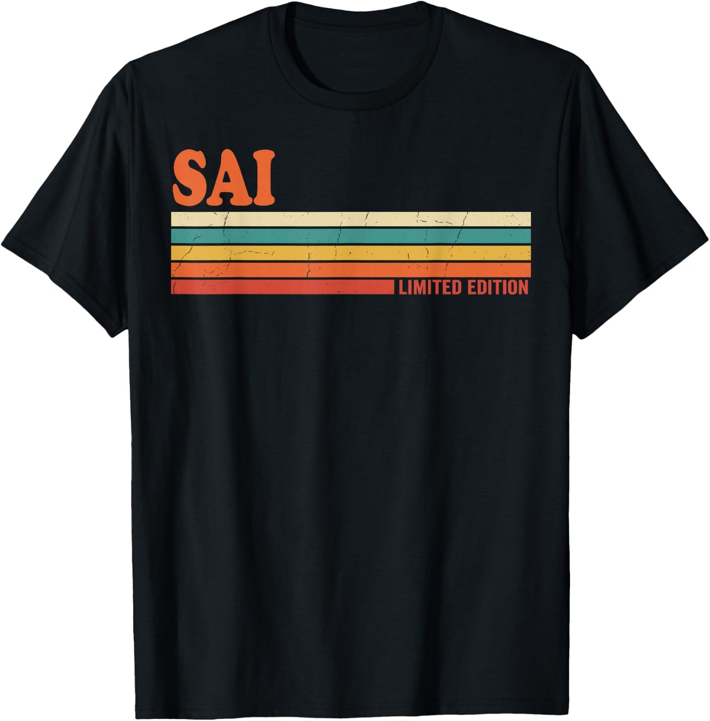 SAI Retro Personalized First Name Vintage Stripes T-Shirt - T-Shirt | Black