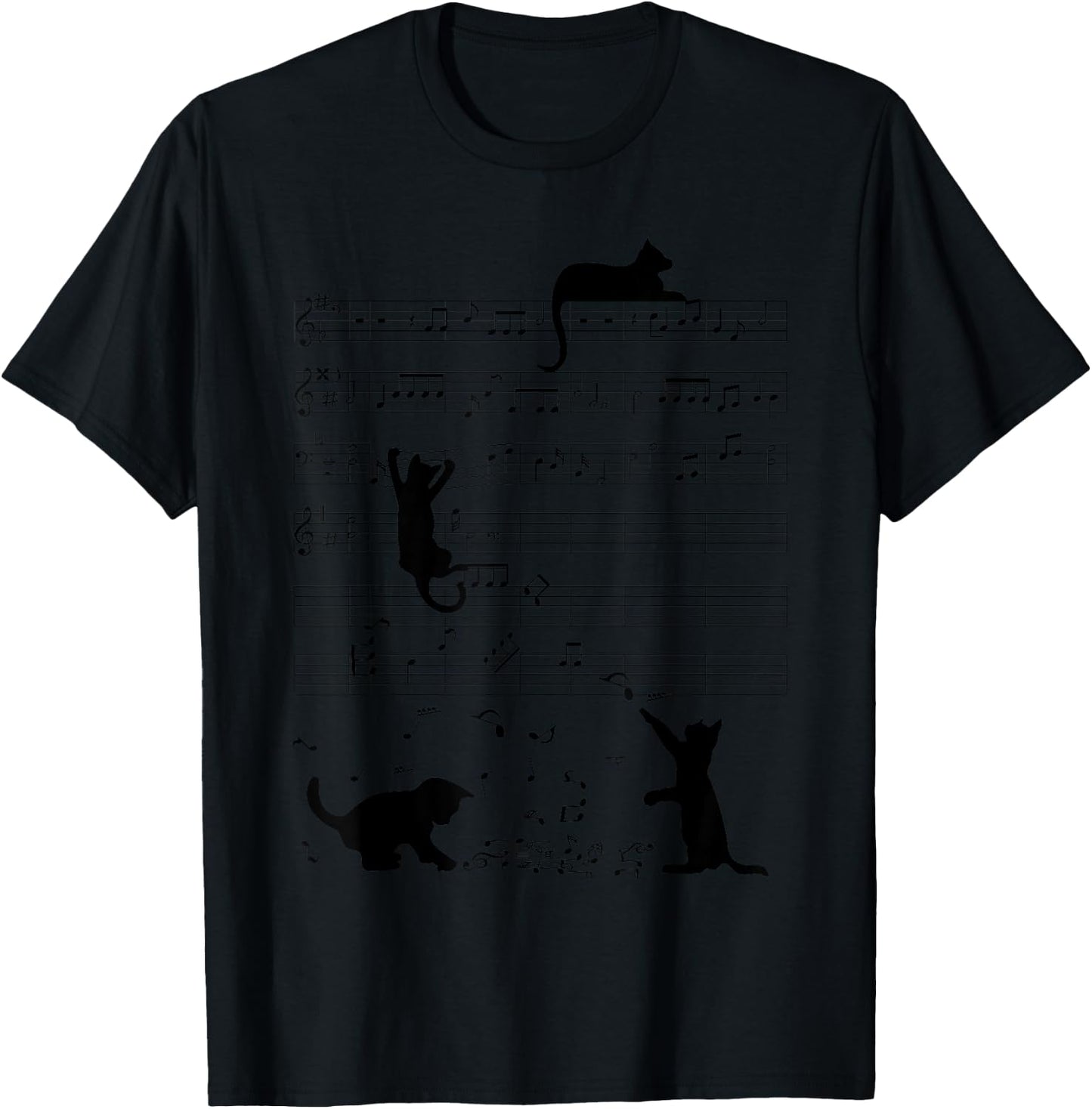 Cute Cat Kitty Playing Music Note Clef Musician Art T-Shirt - T-Shirt | Black
