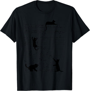 Cute Cat Kitty Playing Music Note Clef Musician Art T-Shirt - T-Shirt | Black