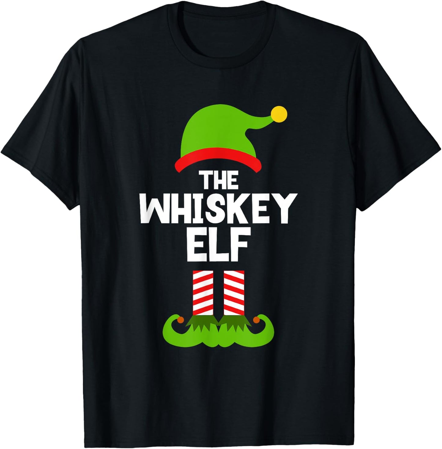 Funny The Whiskey Elf Christmas Family Party Pajama Drinking T-Shirt - T-Shirt | Black