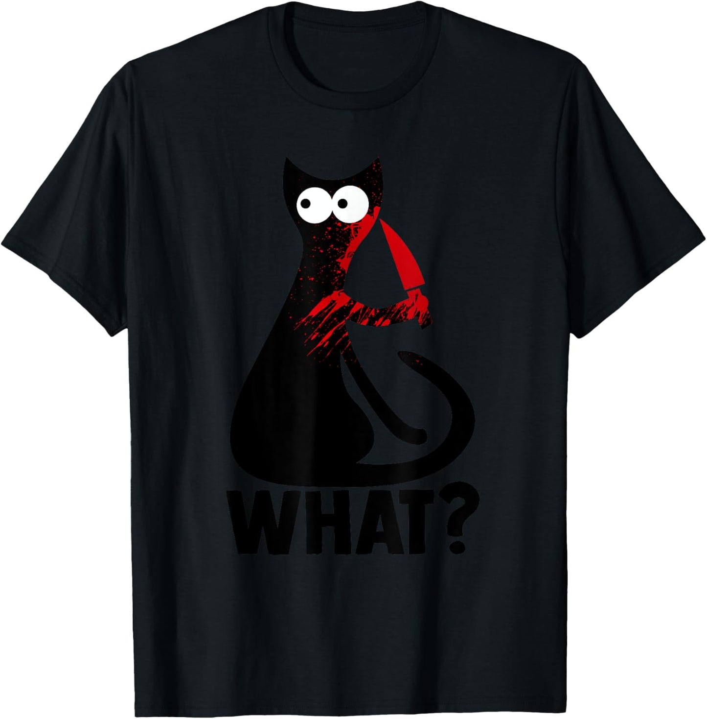 Cute Crazy Murderous Black Cat What With Knife Halloween Men Women T-Shirt - T-Shirt | Black