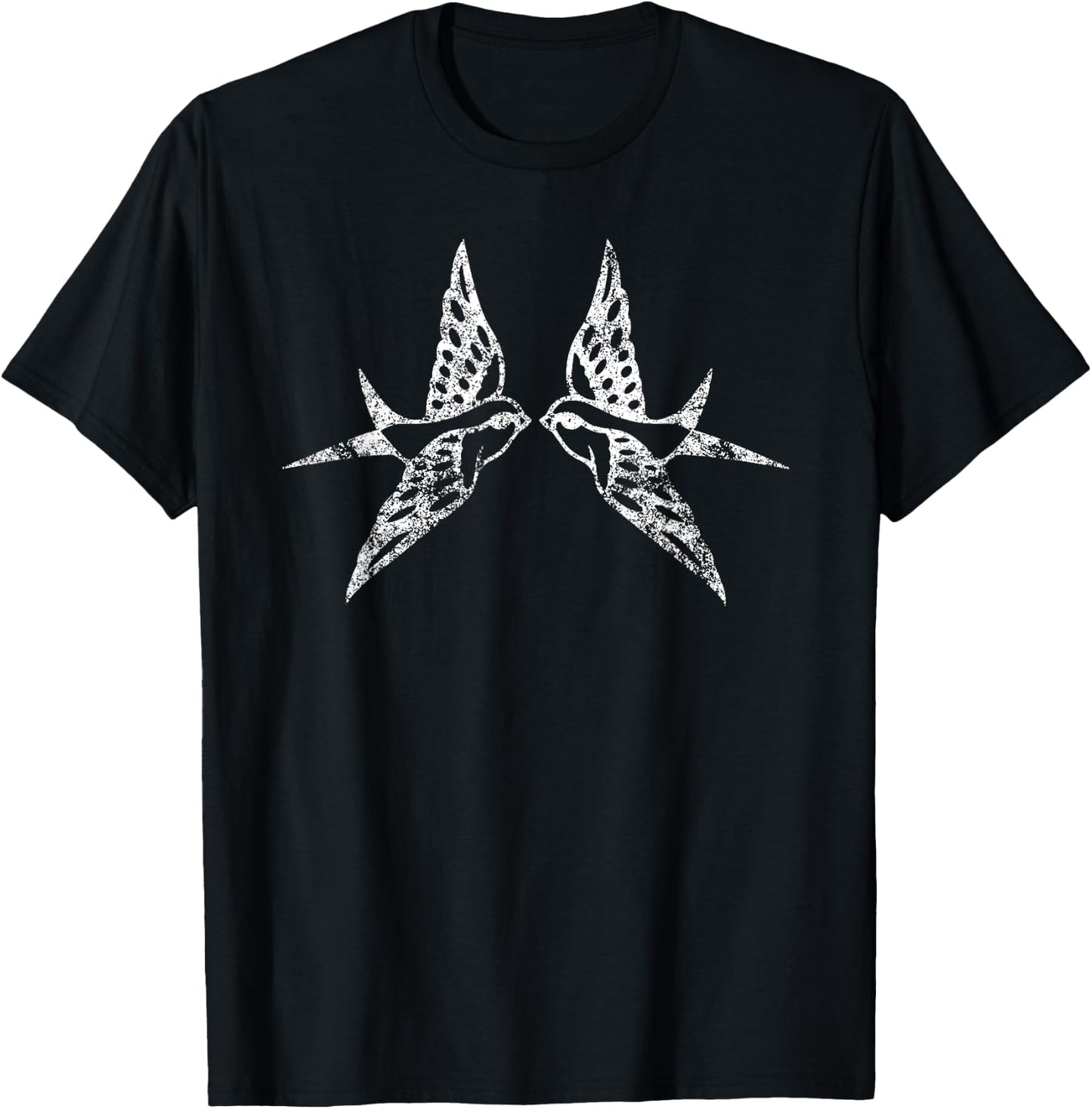 Vintage Two Birds Flying - Distressed Retro Bird T-Shirt - T-Shirt | Black