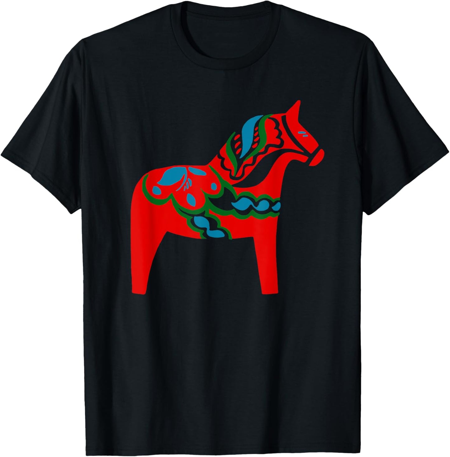 Swedish Dala Horse Sweden Red Dalecarlian Horse Design T-Shirt - T-Shirt | Black
