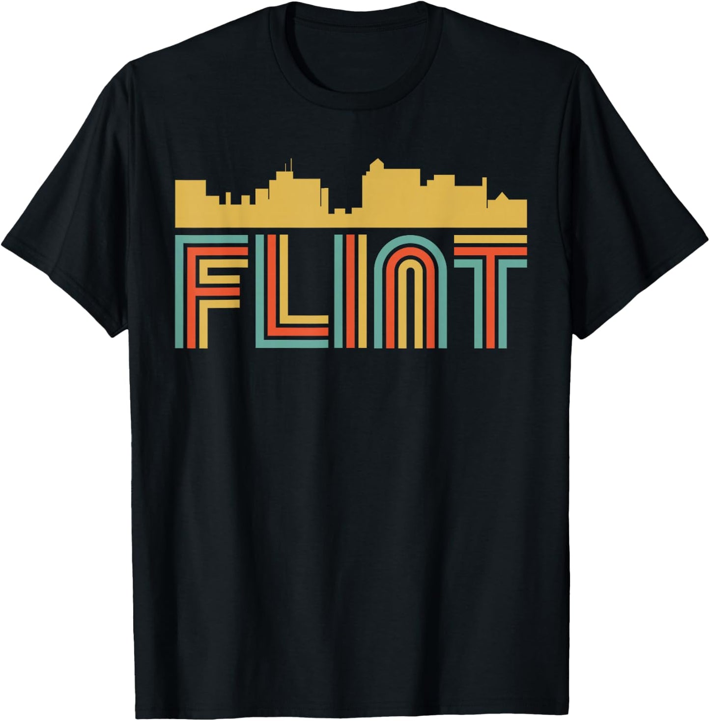 Vintage Retro Flint Michigan Skyline T-Shirt - T-Shirt | Black
