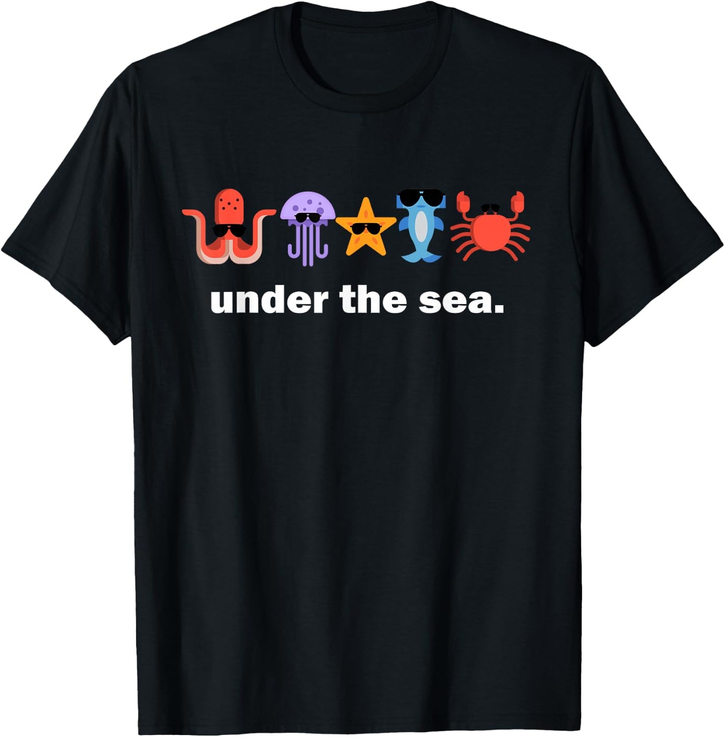 Sea Animals Sunglasses Octopus Shark Crab Star Fish T-Shirt - T-Shirt | Black
