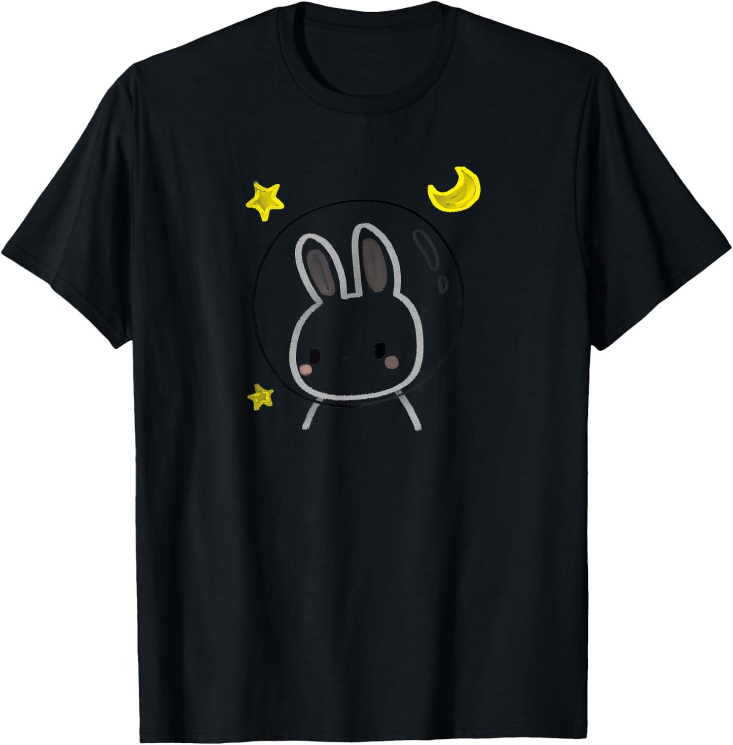 Cute Space Bunny with Stars and Moon T-Shirt - T-Shirt | Black