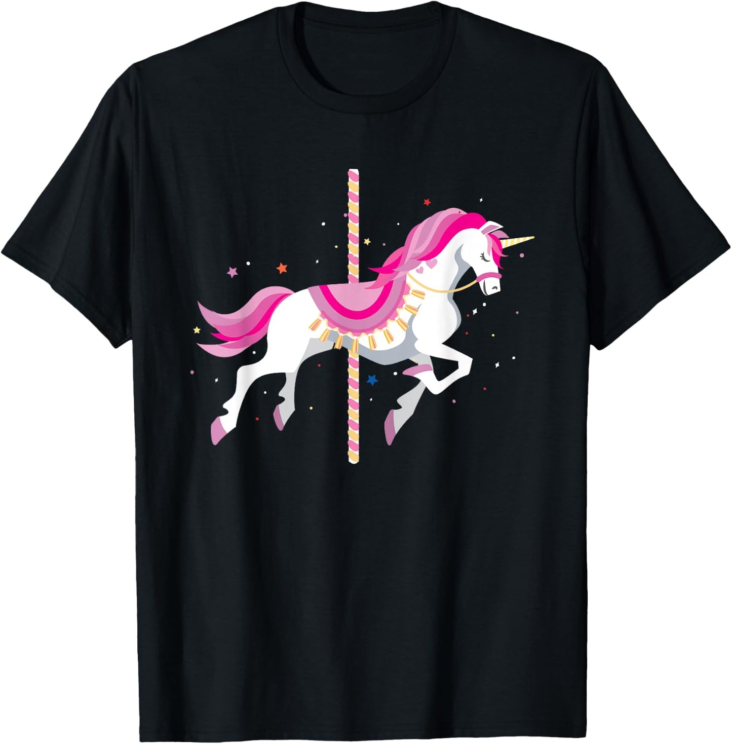 Kids Unicorn Carousel Ride Pretty Unicorns Amusement Park T-Shirt - T-Shirt | Black