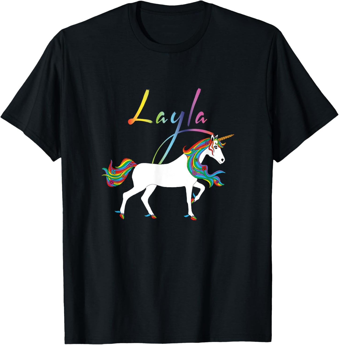 Layla Personalized First Name Unicorn T-Shirt - T-Shirt | Black