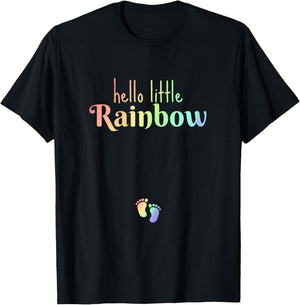 Hello Little Rainbow Pregnancy Announcement Baby After Loss T-Shirt - T-Shirt | Black