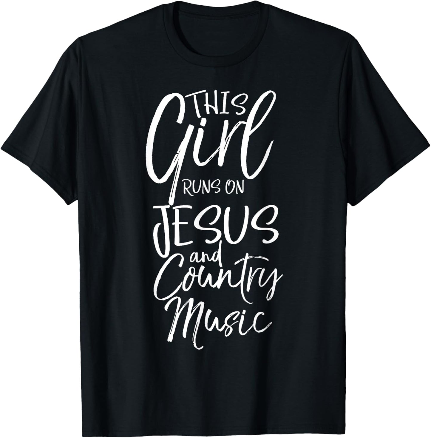 Christian Women's This Girl Runs on Jesus and Country Music T-Shirt - T-Shirt | Black
