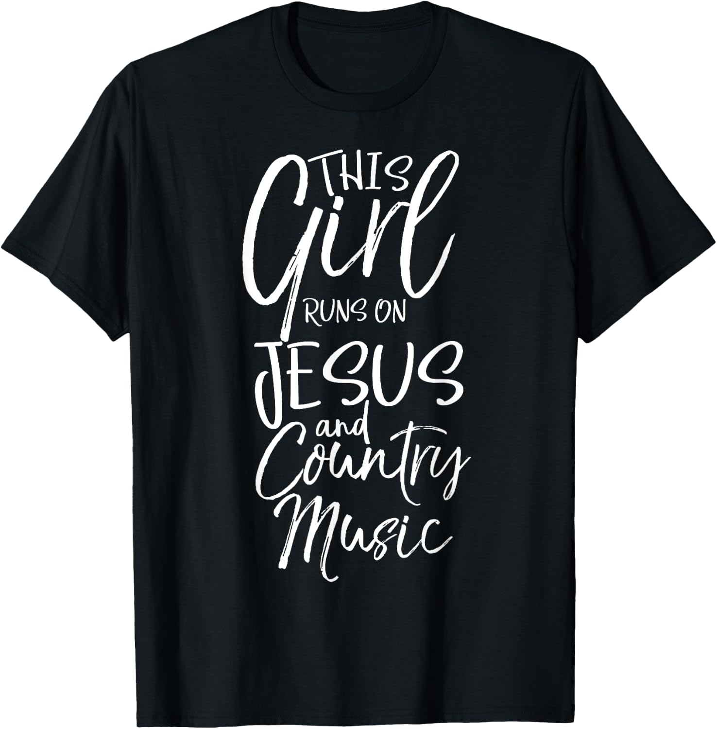 Christian Women's This Girl Runs on Jesus and Country Music T-Shirt - T-Shirt | Black