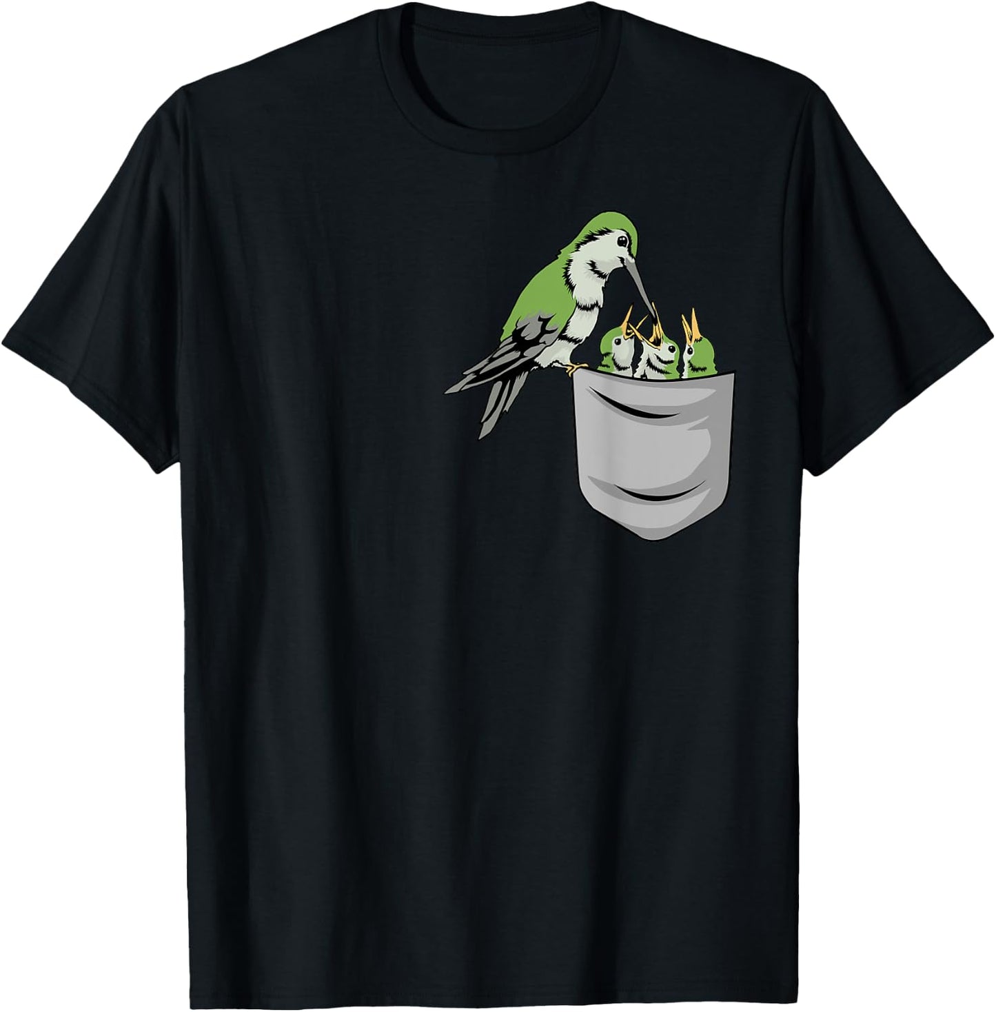 Hummingbird Pocket Bird Shirt Bird Swing Feeding Birb T-Shirt - T-Shirt | Black