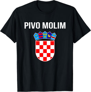 Beer Please In Croatian Shirt Hrvatska Croatia Souvenir Gift T-Shirt - T-Shirt | Black