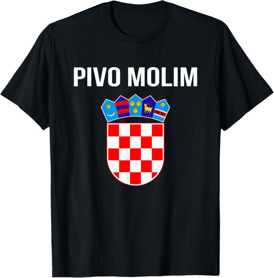 Beer Please In Croatian Shirt Hrvatska Croatia Souvenir Gift T-Shirt - T-Shirt | Black