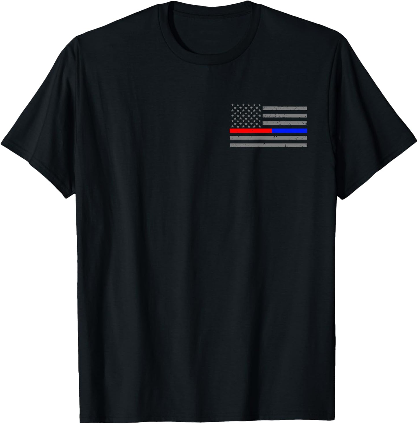 Firefighter Police Flag Thin Red Blue Line T-Shirt - T-Shirt | Black