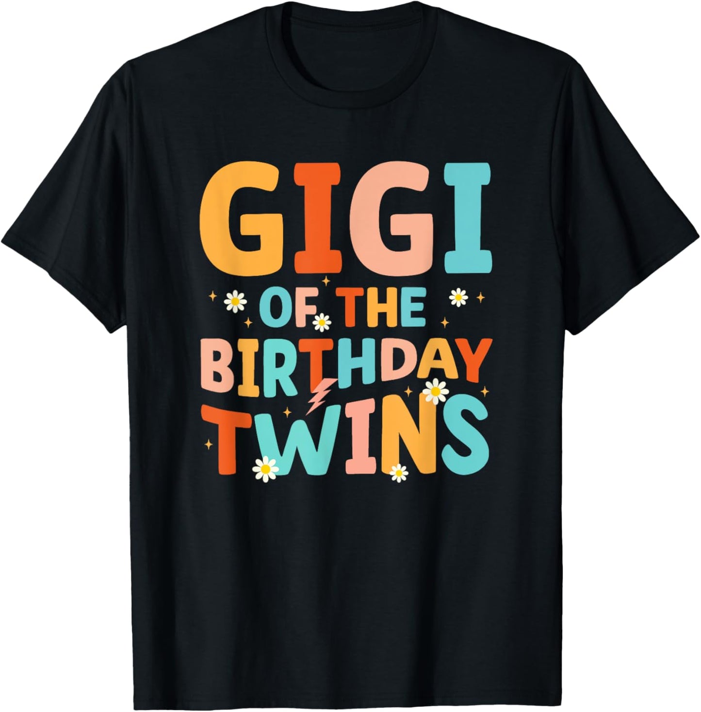Gigi Of The Birthday Twins Groovy Retro Family B-day T-Shirt - T-Shirt | Black