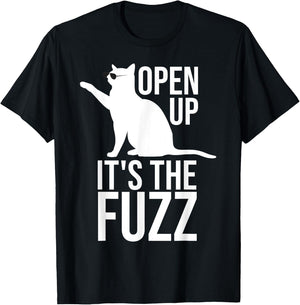 Funny Cat Shirt | The Fuzz Kitten Scratching Door Cat Pun Women Kids T-Shirt - T-Shirt | Black