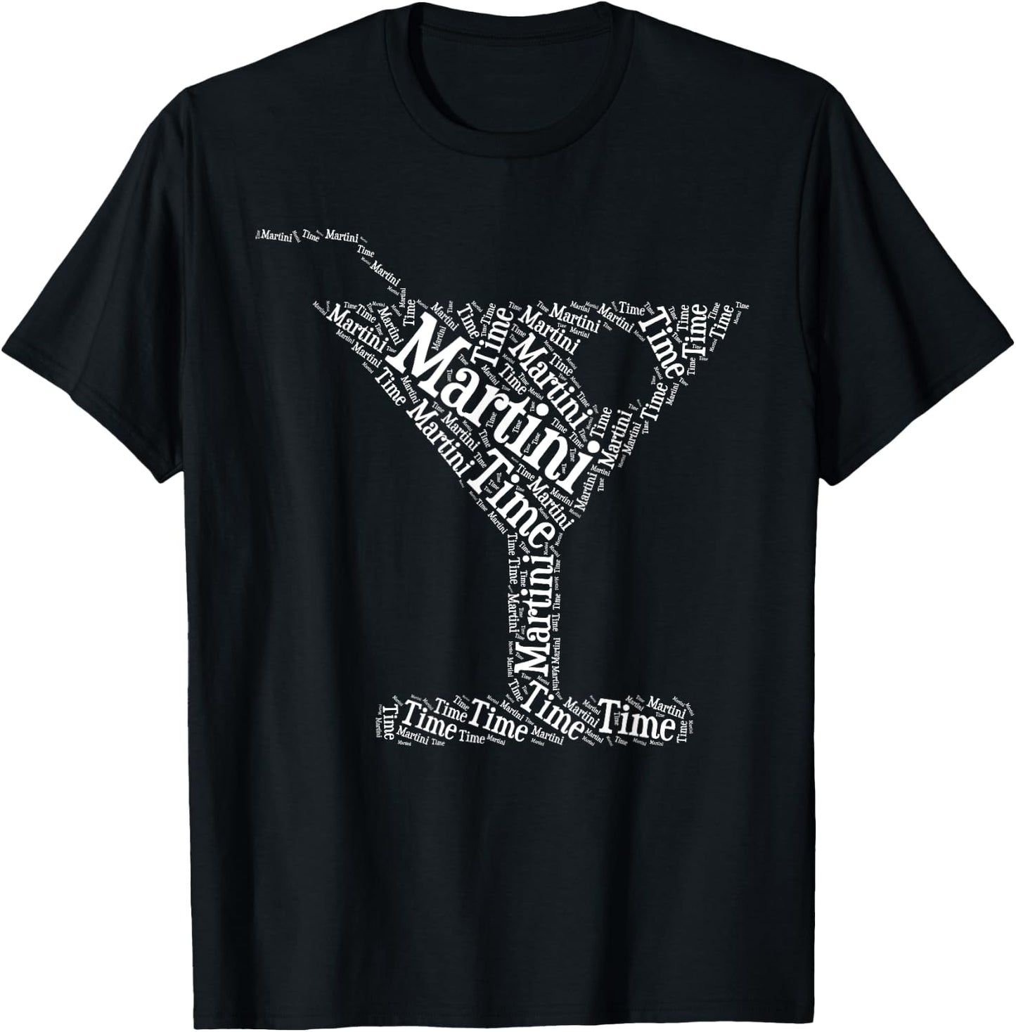 Martini Time World Cloud Silhouette Funny Unique Happy Hour T-Shirt - T-Shirt | Black