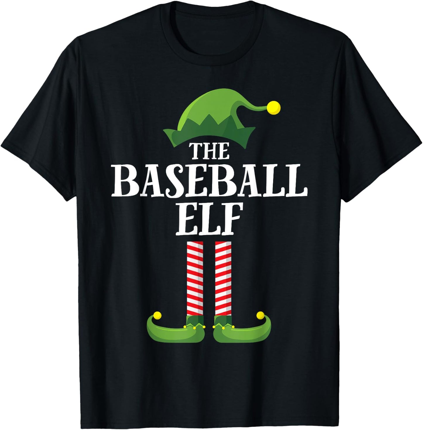 Baseball Elf Matching Family Group Christmas Party Pyjamas T-Shirt - T-Shirt | Black