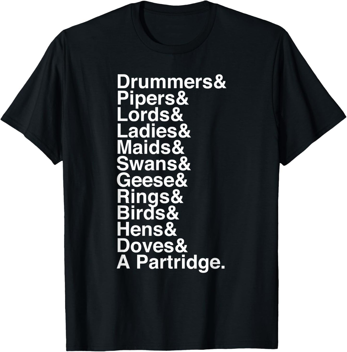 12 Days of Christmas Helvetica List T-Shirt - T-Shirt | Black
