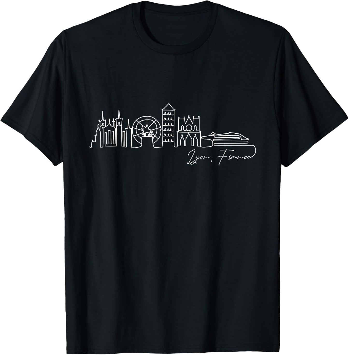 Signature Lyon City Skyline - France Souvenir T-Shirt - T-Shirt | Black