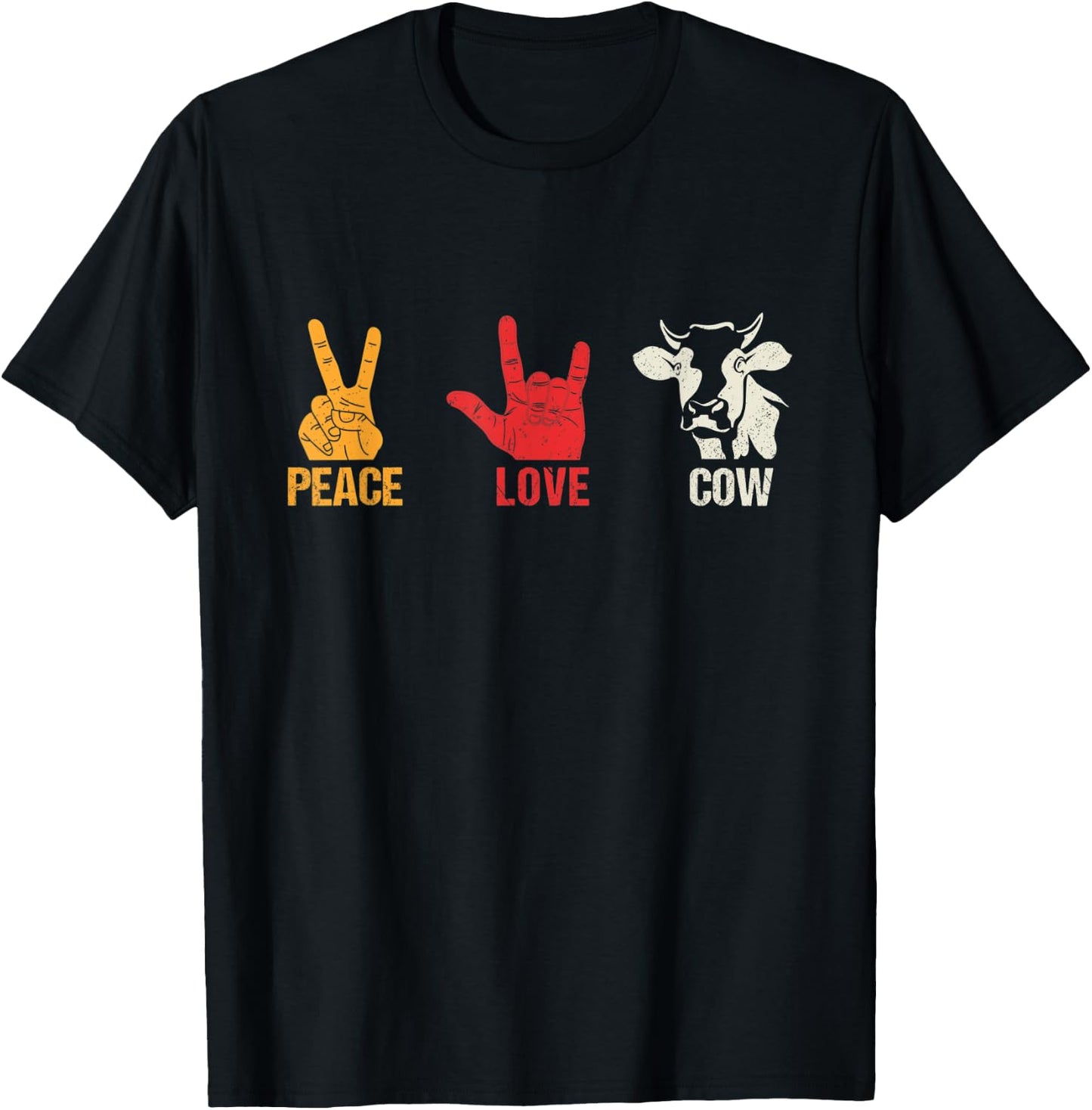Peace Love Cow Vintage Cows Gift Farmers and Ranchers T-Shirt - T-Shirt | Black