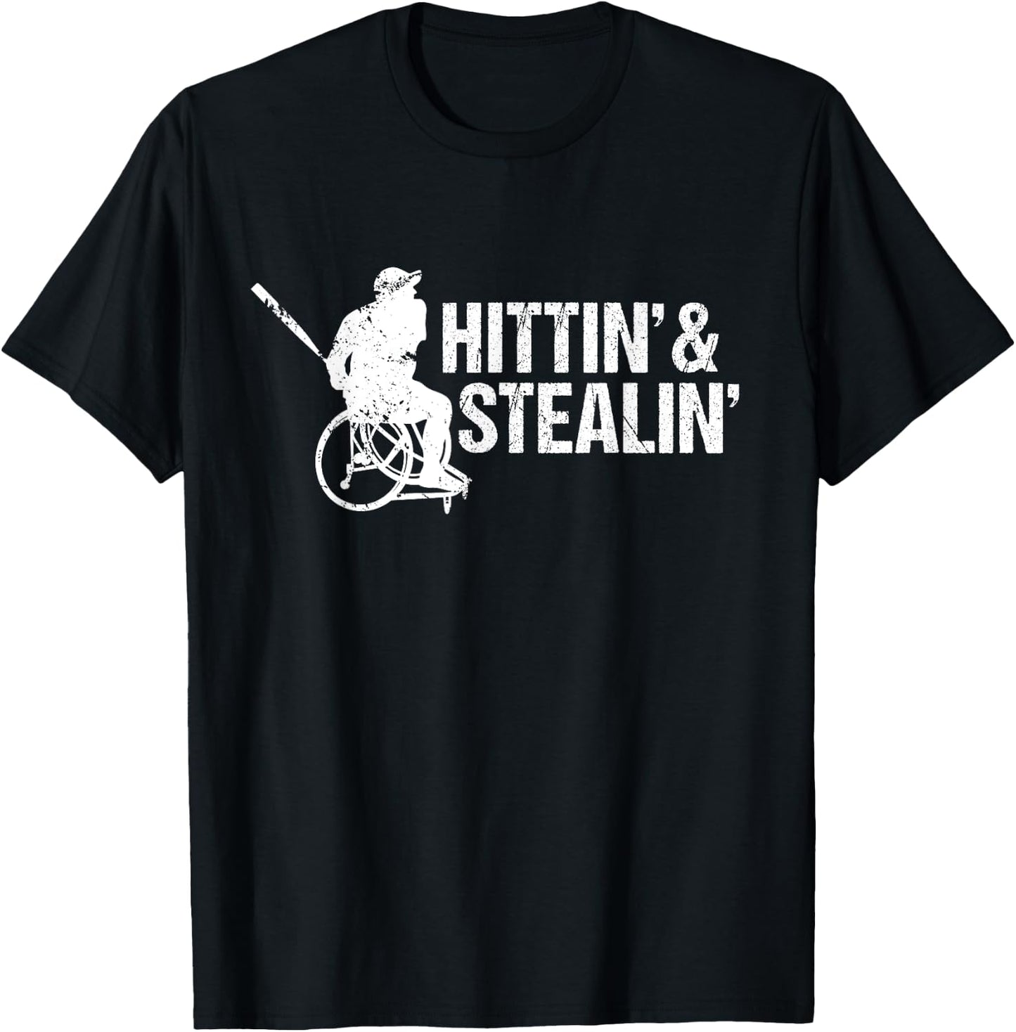 Wheelchair Athlete Baseball Funny Hit and Steal T-Shirt - T-Shirt | Black