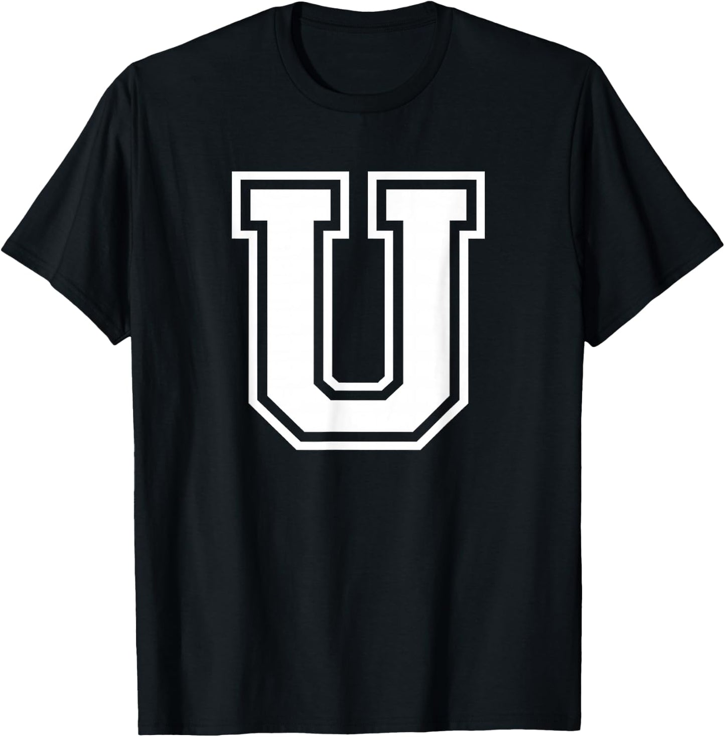 Letter U Name Initial Varsity Alphabet Monogram T-Shirt - T-Shirt | Black