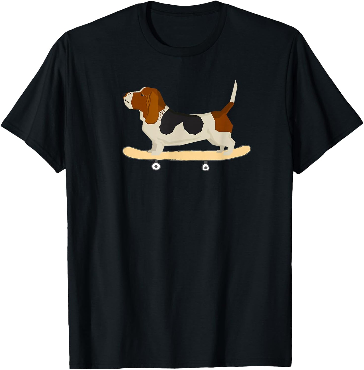 Funny Skateboarding Bassett Hound Dog Gift T-Shirt - T-Shirt | Black
