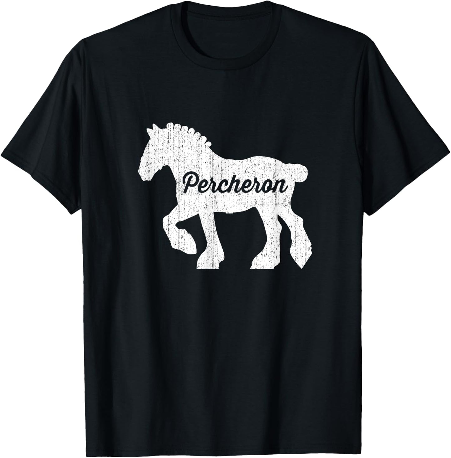 Distressed Silhouette of Percheron Draft Horse T-Shirt - T-Shirt | Black