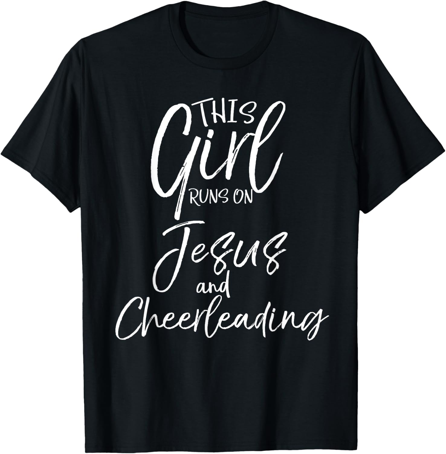 This Girl Runs on Jesus and Cheerleading Shirt Cute Cheer T-Shirt - T-Shirt | Black