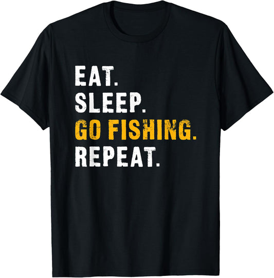 Eat Sleep Go Fishing Repeat T-Shirt - T-Shirt | Black