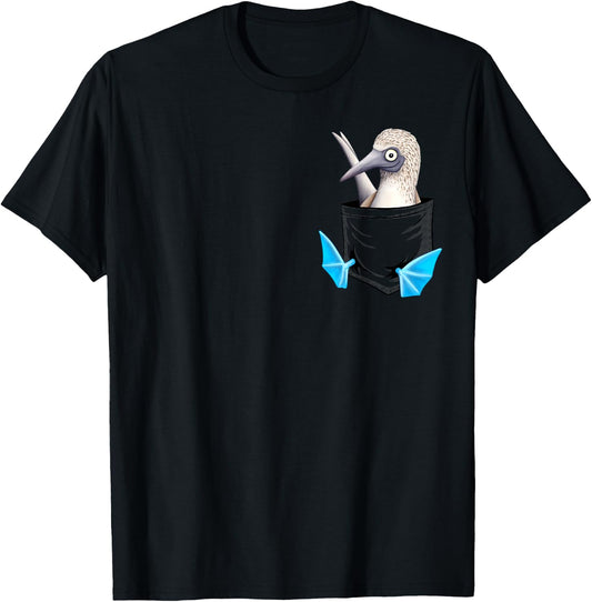 Skizzenmonster Quirky Seabird Gifts Blue Foot Booby Pocket T-Shirt - T-Shirt | Black