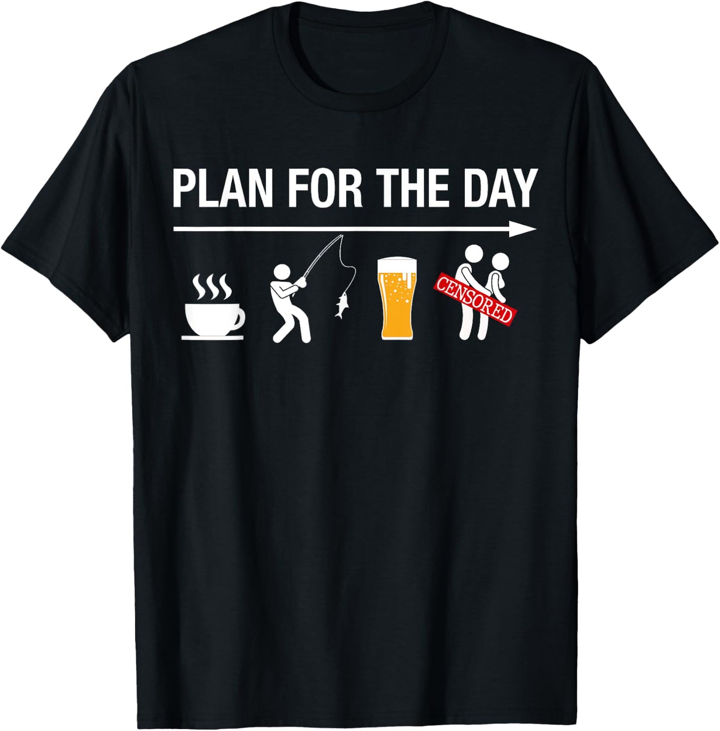 Plan For The Day Coffee Fish Beer Funny Adult Fishing T-Shirt - T-Shirt | Black