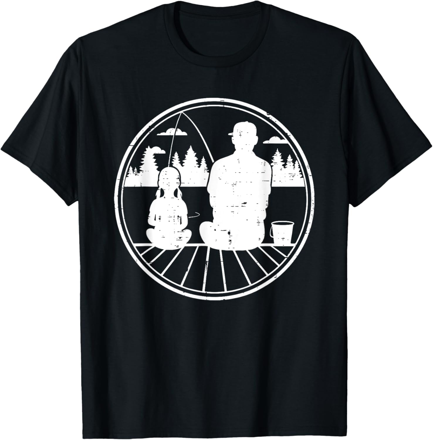 Father & Daughter Fishing Retro Matching Dad Gift T-Shirt - T-Shirt | Black