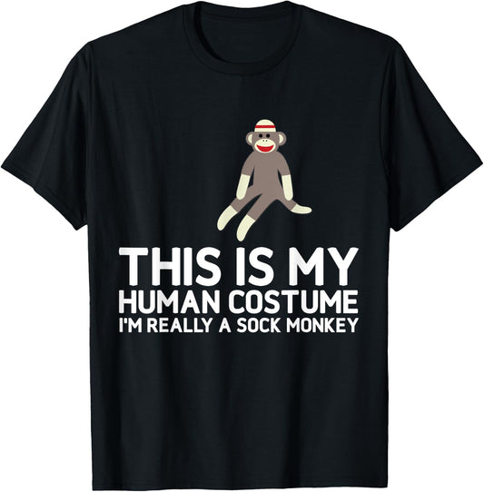 Funny Sock Monkeys for Sock Monkey Lovers Human Costume T-Shirt - T-Shirt | Black
