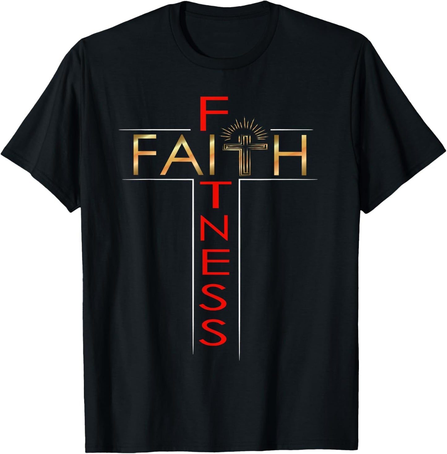 Faith Fitness Cross Christian Workout Modern Gym T-Shirt - T-Shirt | Black