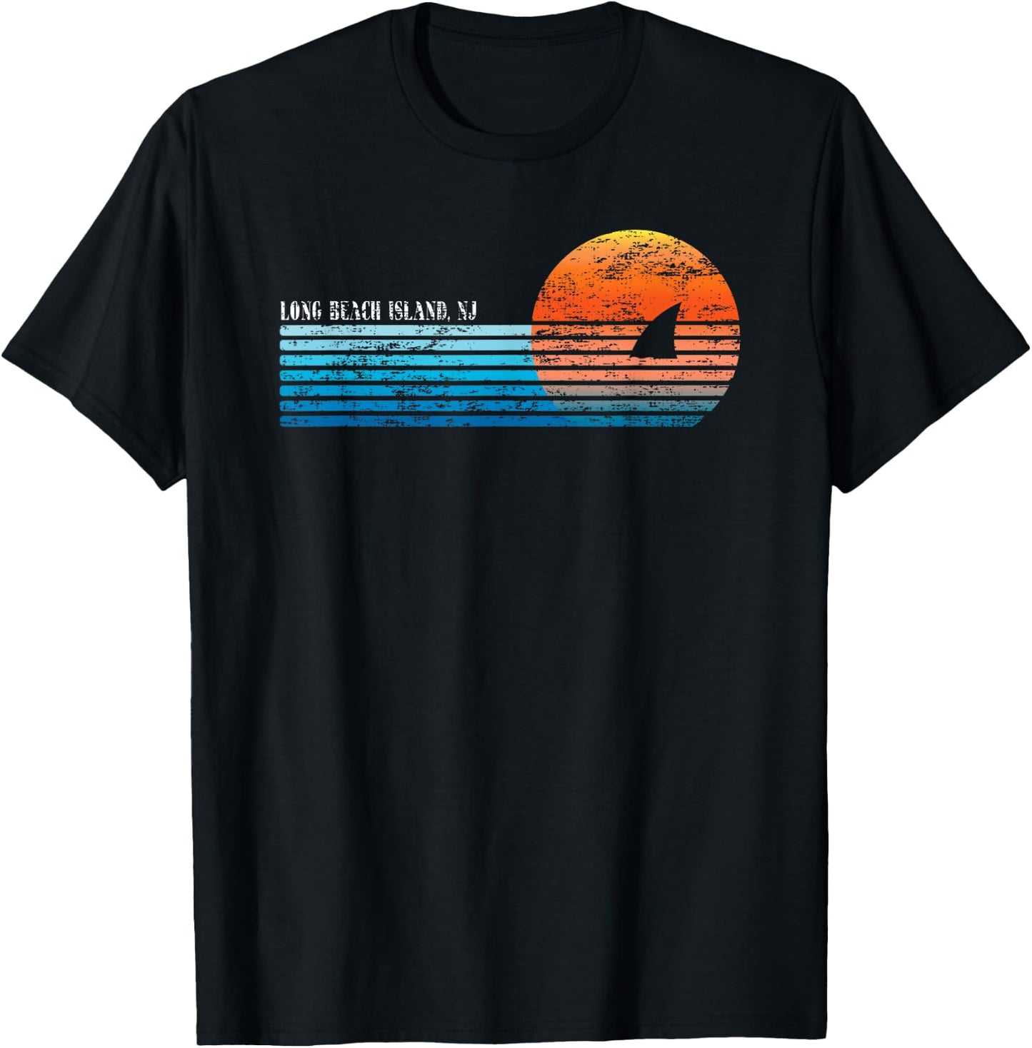 Vintage Long Beach Island, NJ Retro 80s Shark Fin Sunset Women T-Shirt - T-Shirt | Black