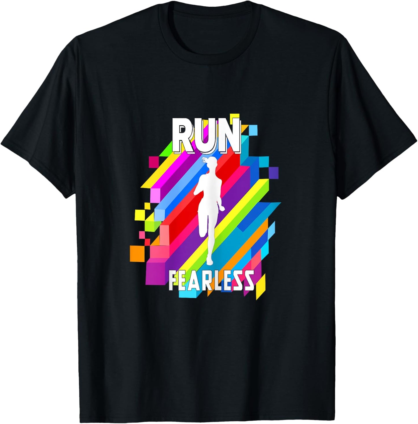 Run Fearless Colorful Strips Running Fit women girl T-Shirt - T-Shirt | Black